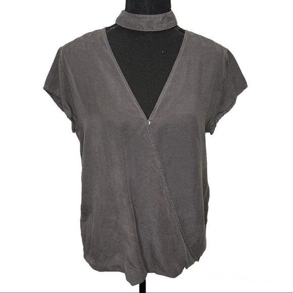 Cloth & Stone Tencel Chocker Surplice Neck Women Gray Top Sz Small - Picture 1 of 12